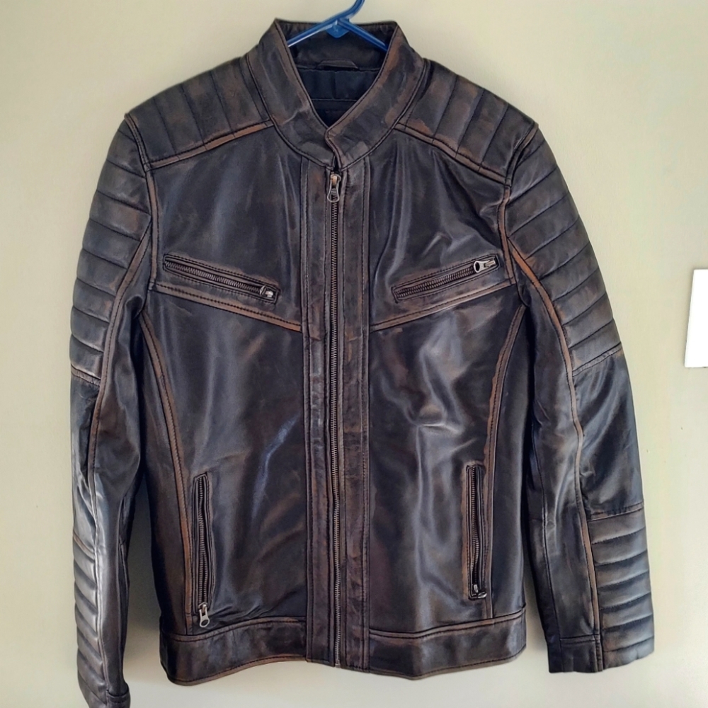Leather motorcycle jacket.
